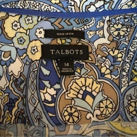 Talbots Non-Iron Womens 14Floral Paisley Abstract Button Down Shirt Short Sleeve - Picture 5 of 6